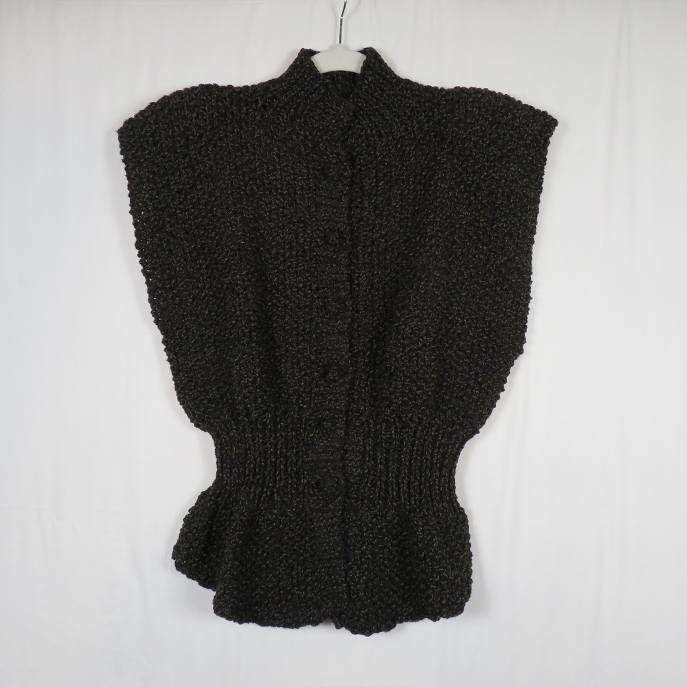 Vintage Knit Sleeveless Top Brown Textured Button Up‎ Vest Blouse